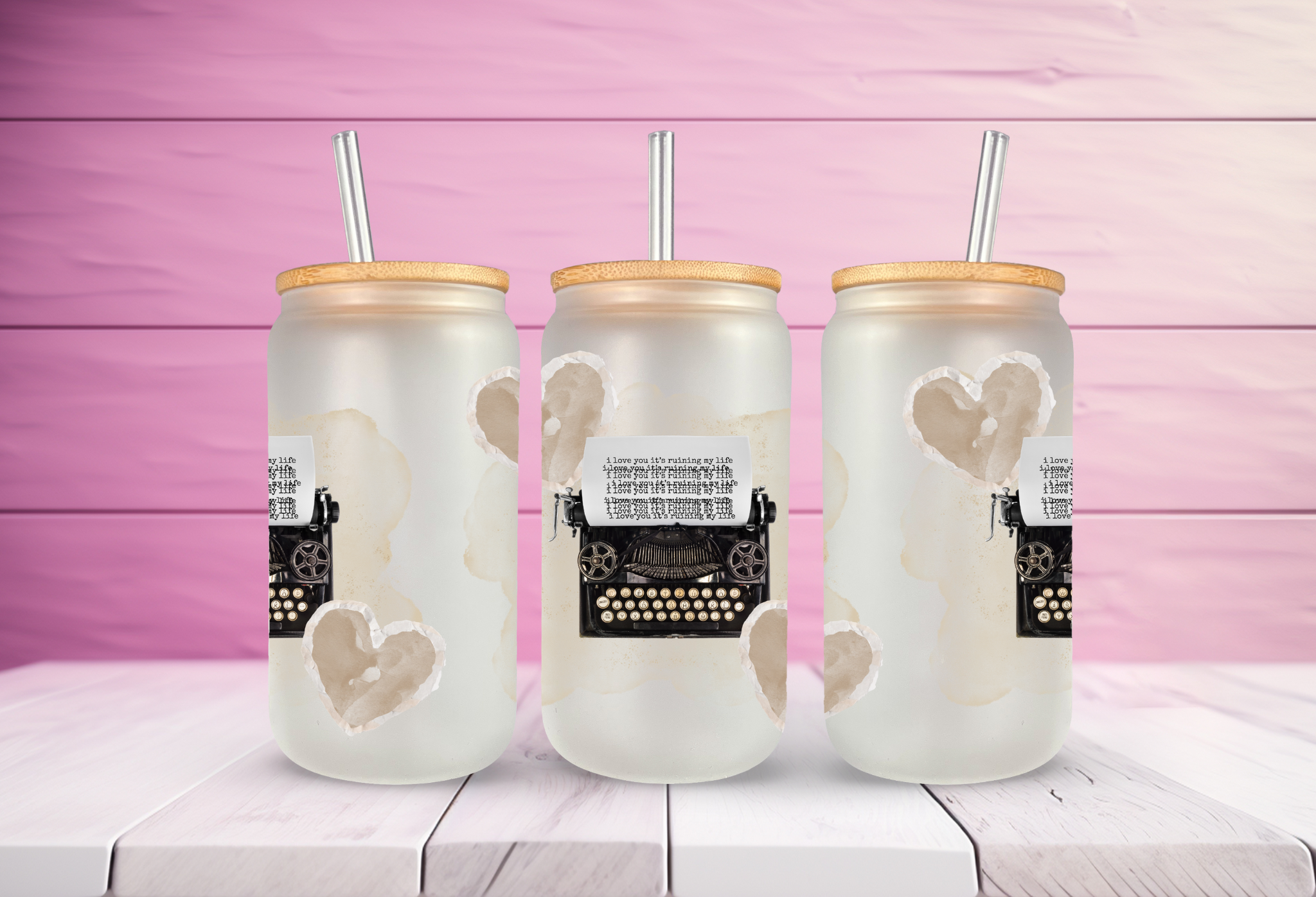The Tortured Poets Department Fortnight Inspired Typewriter Glass Can Tumbler